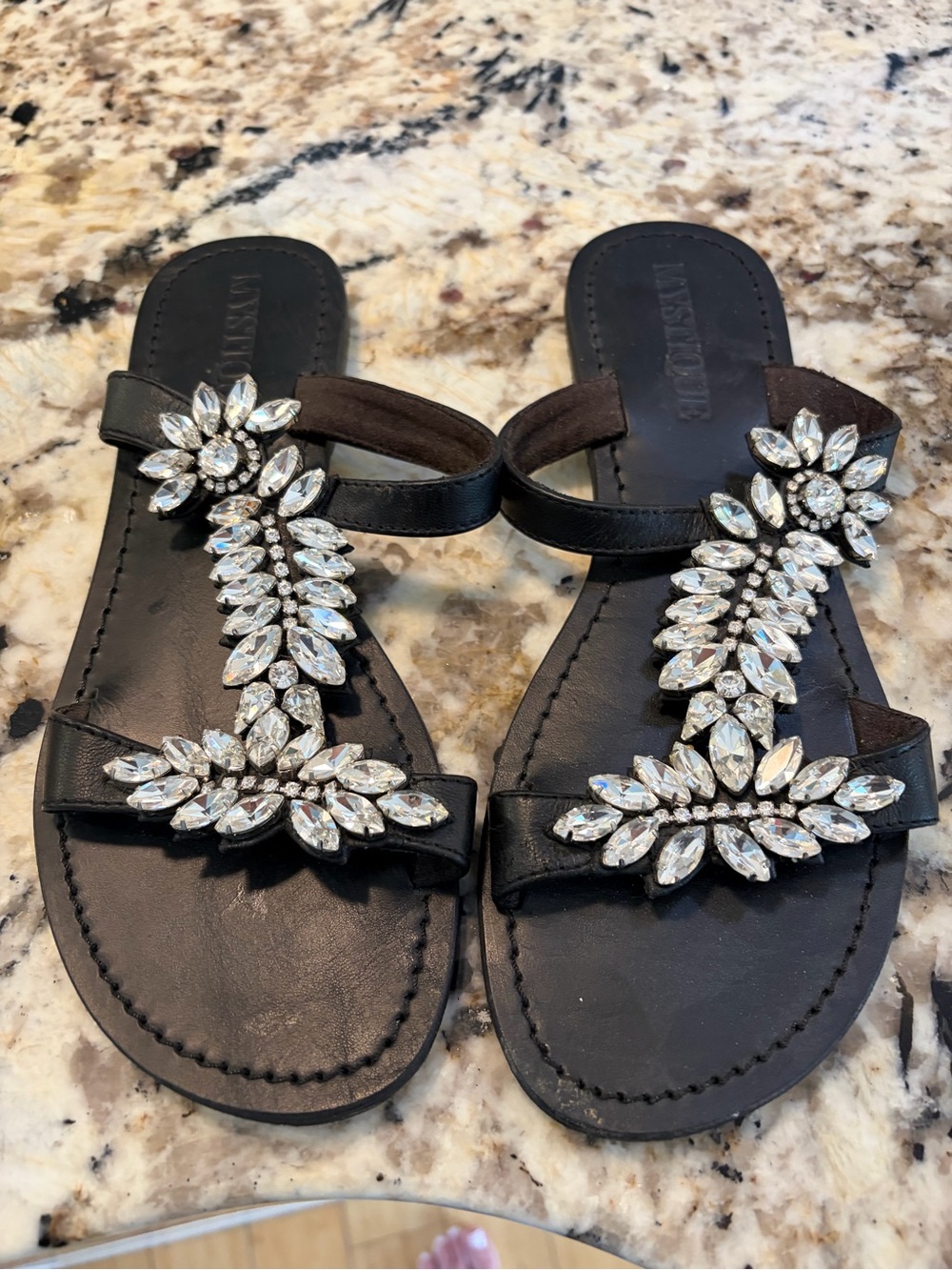 Mystique Black Jeweled Slide Sandals